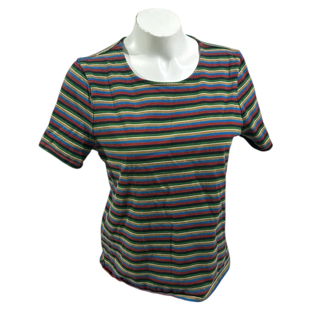 Madewelll Retro 90s Style Thin Striped T-Shirt | Blue Green Brown Red size M
